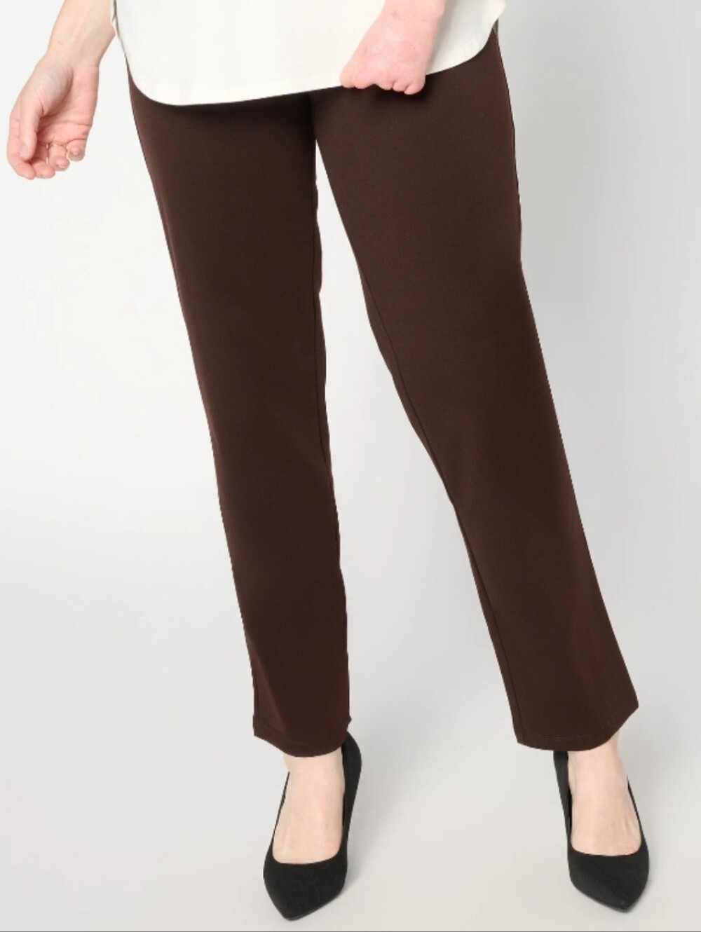 Ponte Chocolate Brown Straight-Leg Pants Susan Graver Small New!